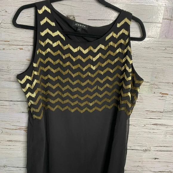 Jessica dress midi black gold chevron dress sheath sleeveless size 14 - Picture 3 of 10